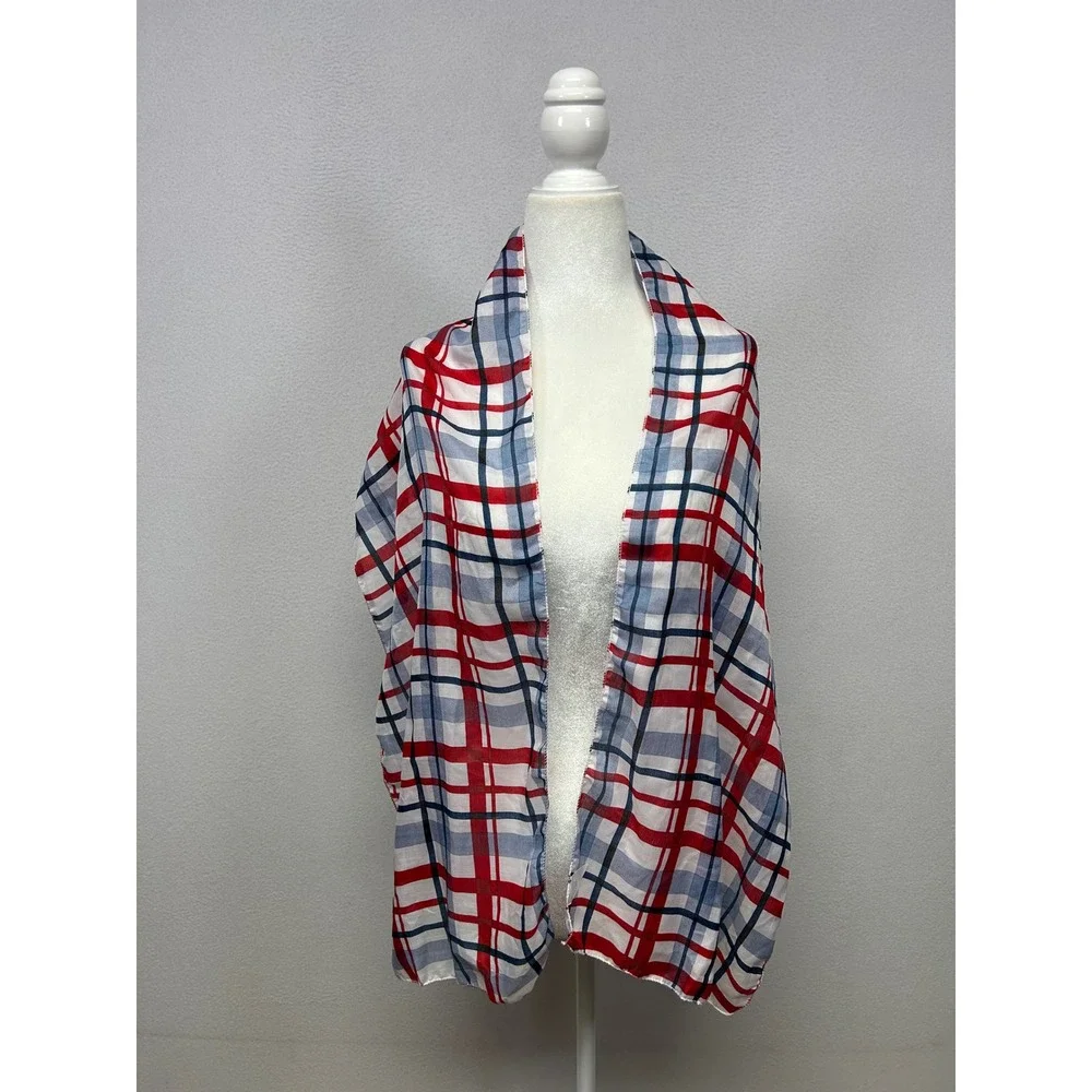 Preppy Americana Greenbrier International Womens OS Red Blue White Plaid Scarf